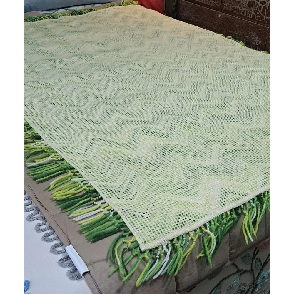 Vintage Green Afghan Crochet Throw Blanket